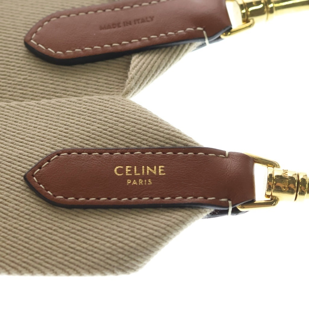 CELINE(セリーヌ) ロゴジャガード キャンバス レザー ショルダーストラップ ゴールド金具 ベージュ/ブラウン レディース