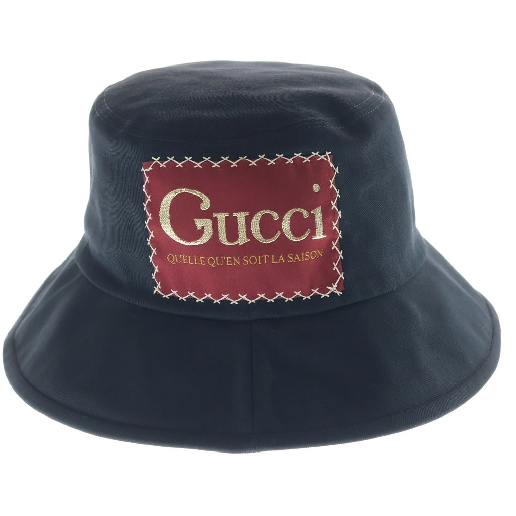 GUCCI(グッチ) ロゴパッチ ラベル コットン バケット フェドラハット 帽子 ブラック 627174