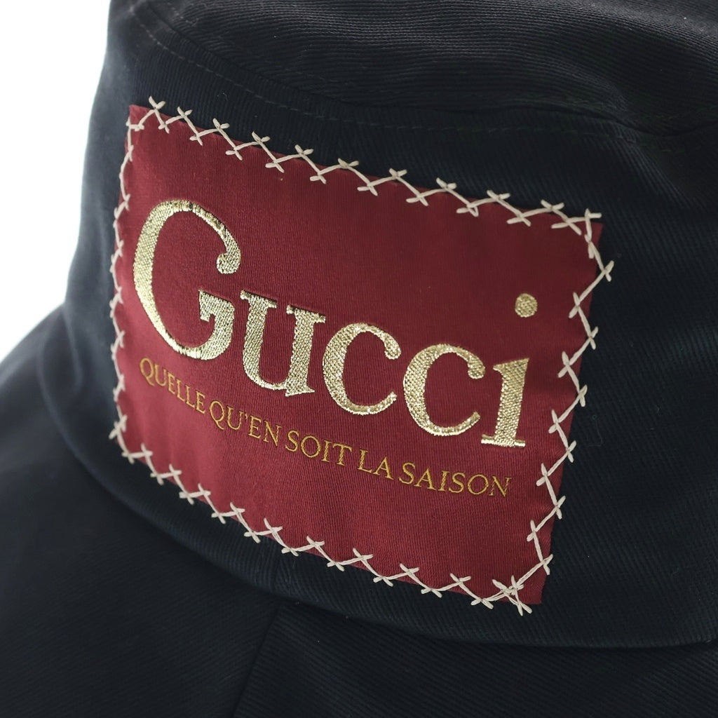GUCCI(グッチ) ロゴパッチ ラベル コットン バケット フェドラハット 帽子 ブラック 627174