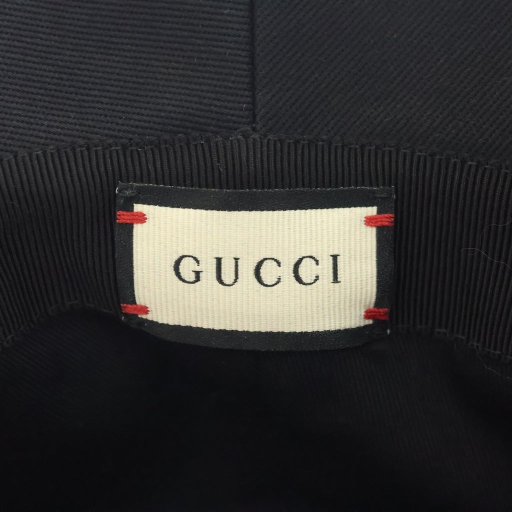 GUCCI(グッチ) ロゴパッチ ラベル コットン バケット フェドラハット 帽子 ブラック 627174