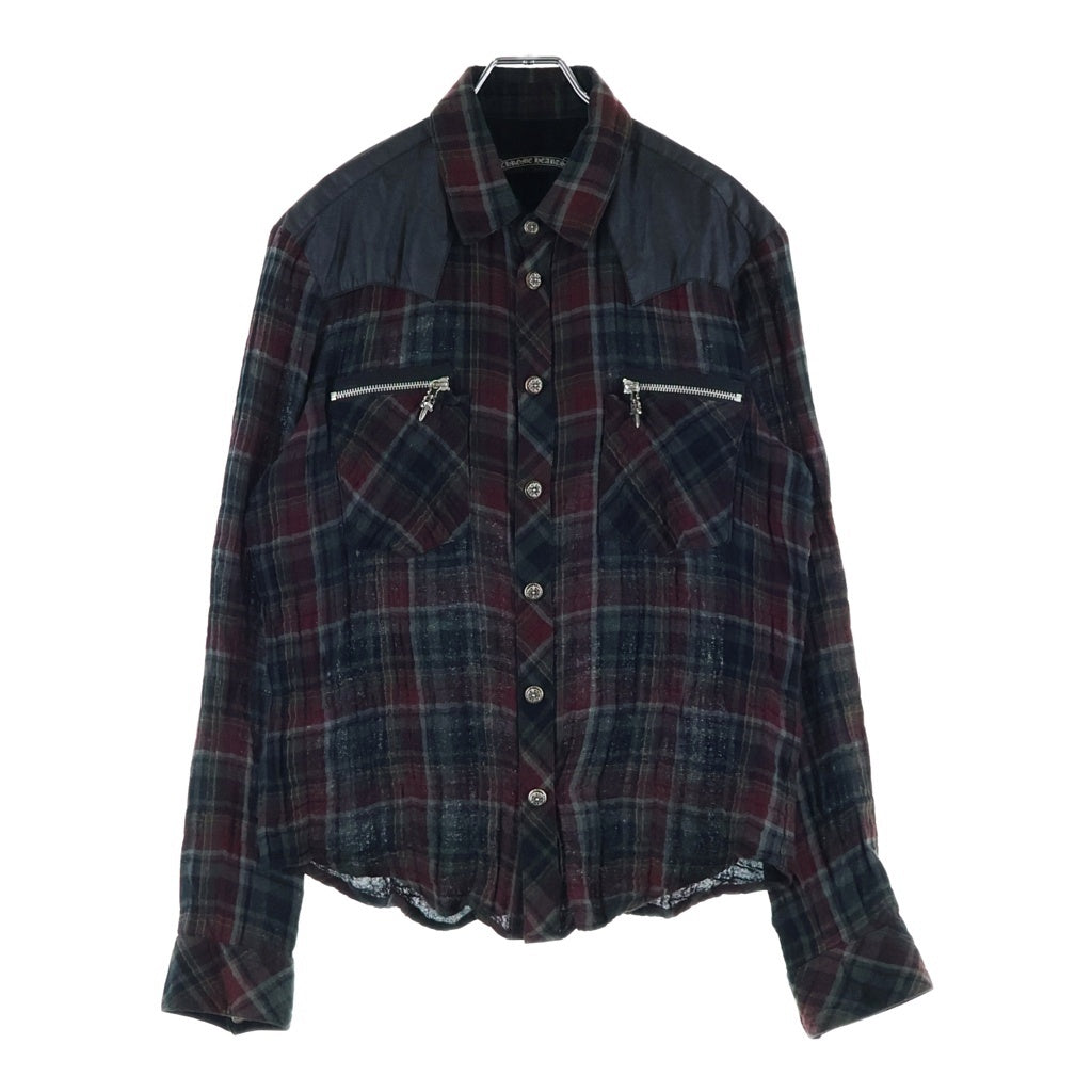 CHROME HEARTS(クロムハーツ) バックフレアニー ダガージップ×フローラルボタン チェック柄ウエスタンシャツ