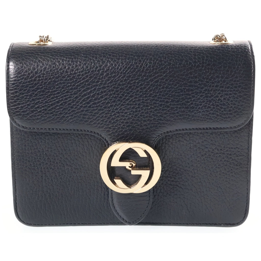 GUCCI(グッチ) インターロッキングG レザー チェーンショルダーバッグ ゴールド金具 ブラック 510304 レディース