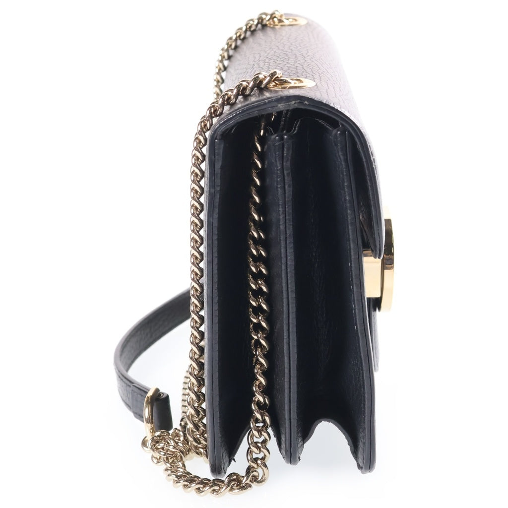 GUCCI(グッチ) インターロッキングG レザー チェーンショルダーバッグ ゴールド金具 ブラック 510304 レディース