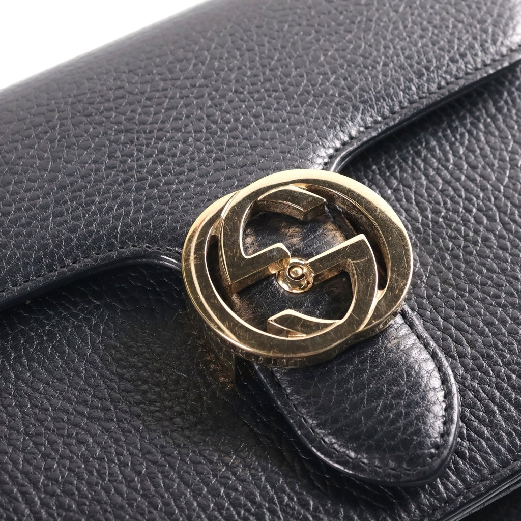 GUCCI(グッチ) インターロッキングG レザー チェーンショルダーバッグ ゴールド金具 ブラック 510304 レディース