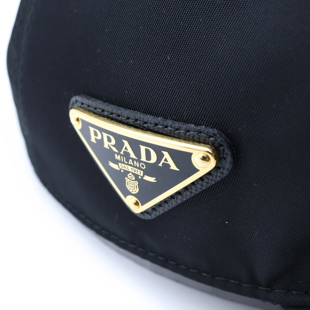 PRADA(プラダ) Re-Nylon リナイロン トライアングルロゴプレート ベースボールキャップ 帽子 ブラック ゴールド金具 1HC274 レディース