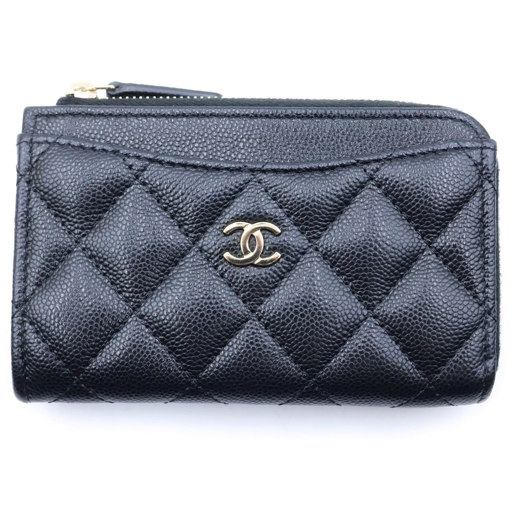 CHANEL(シャネル) タイムレス クラシック マトラッセ キャビアスキン レザー フラグメント カード コインケース ブラック ゴールド金具 AP3179 シール レディース