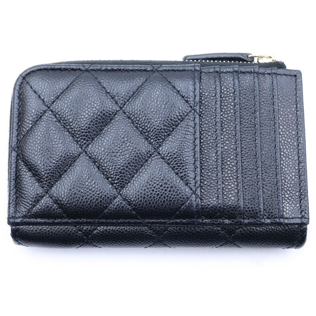 CHANEL(シャネル) タイムレス クラシック マトラッセ キャビアスキン レザー フラグメント カード コインケース ブラック ゴールド金具 AP3179 シール レディース