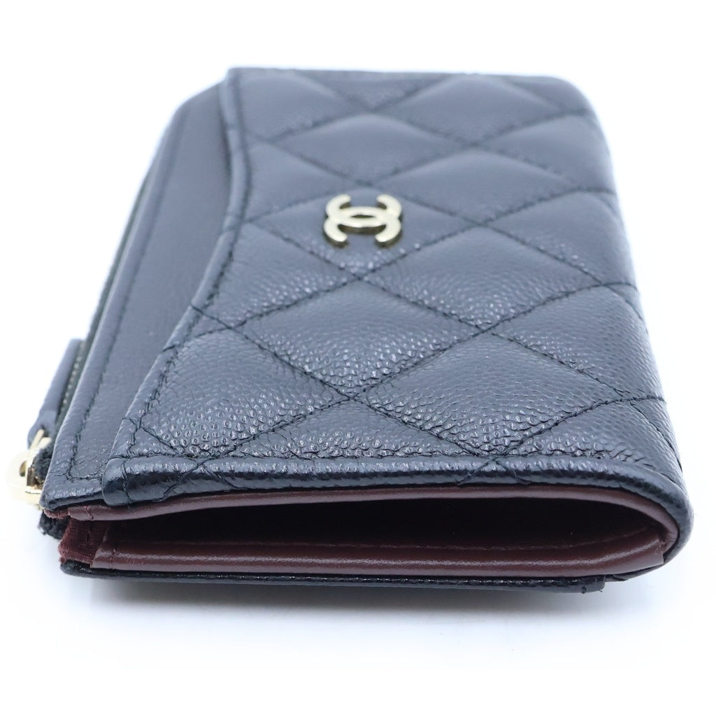 CHANEL(シャネル) タイムレス クラシック マトラッセ キャビアスキン レザー フラグメント カード コインケース ブラック ゴールド金具 AP3179 シール レディース