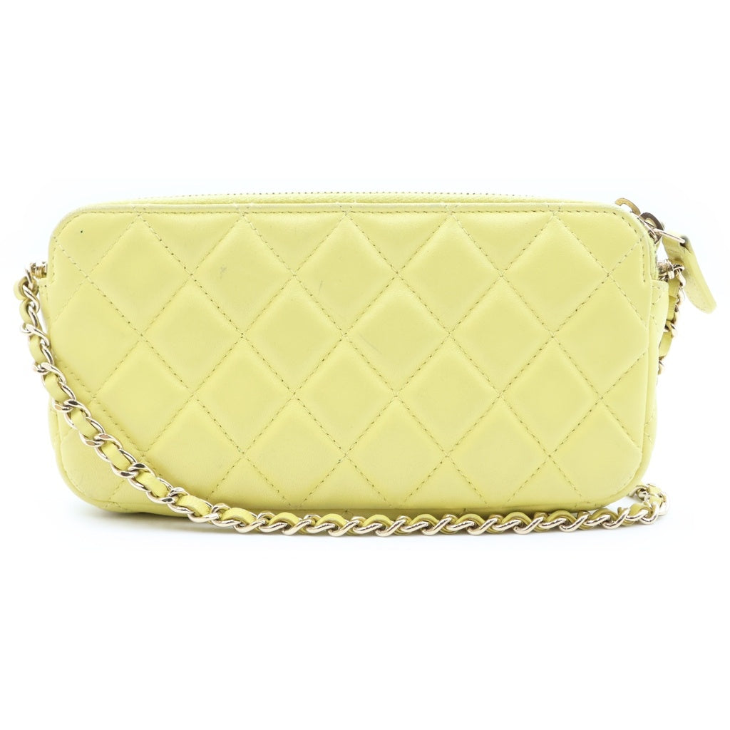 CHANEL(シャネル) マトラッセ ラムスキン レザー チェーンウォレット ショルダーバッグ ゴールド金具 イエロー 23番台 A82527 レディース