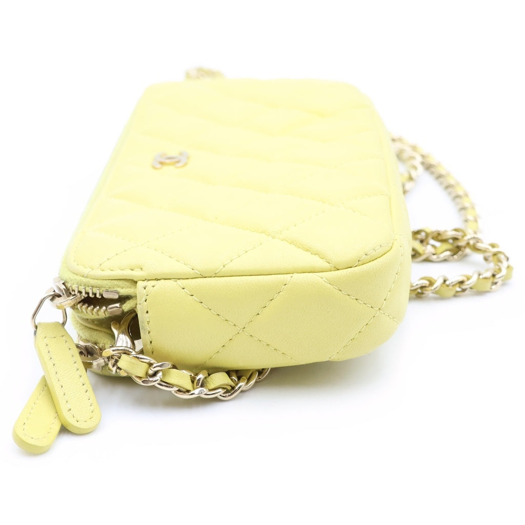 CHANEL(シャネル) マトラッセ ラムスキン レザー チェーンウォレット ショルダーバッグ ゴールド金具 イエロー 23番台 A82527 レディース