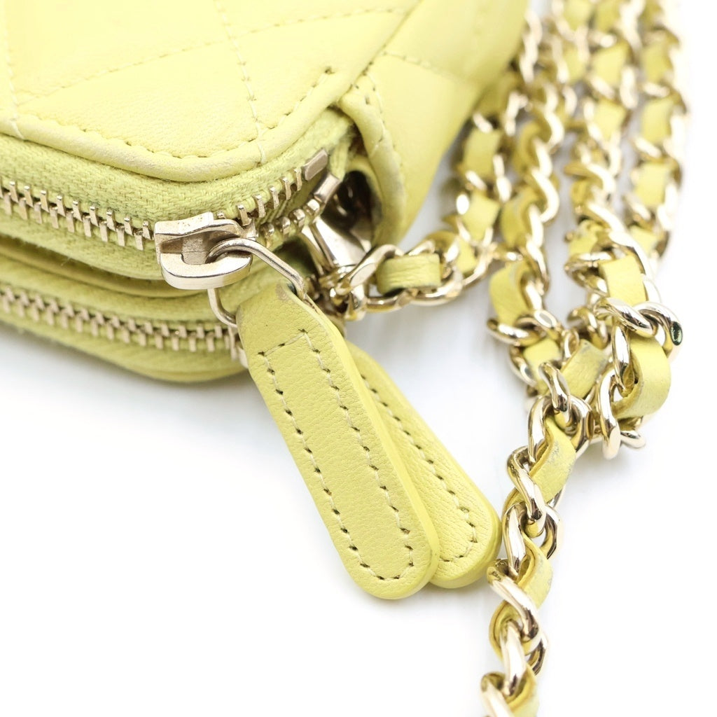 CHANEL(シャネル) マトラッセ ラムスキン レザー チェーンウォレット ショルダーバッグ ゴールド金具 イエロー 23番台 A82527 レディース