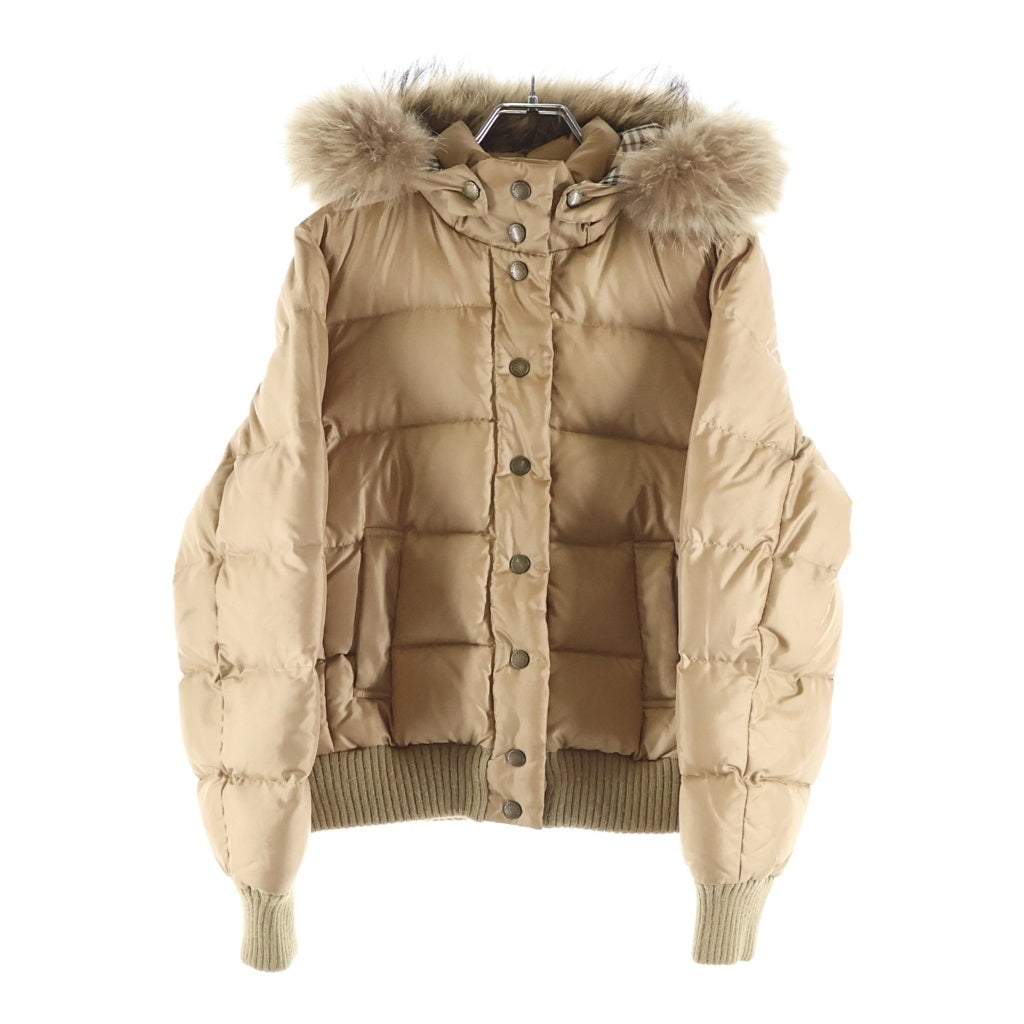 BURBERRY BLUE LABEL(バーバリーブルーレーベル) 裏地ノバチェック総柄 ファーフーデッド スナップボタン ダウンジャケット ベージュ レディース FCF25-545040