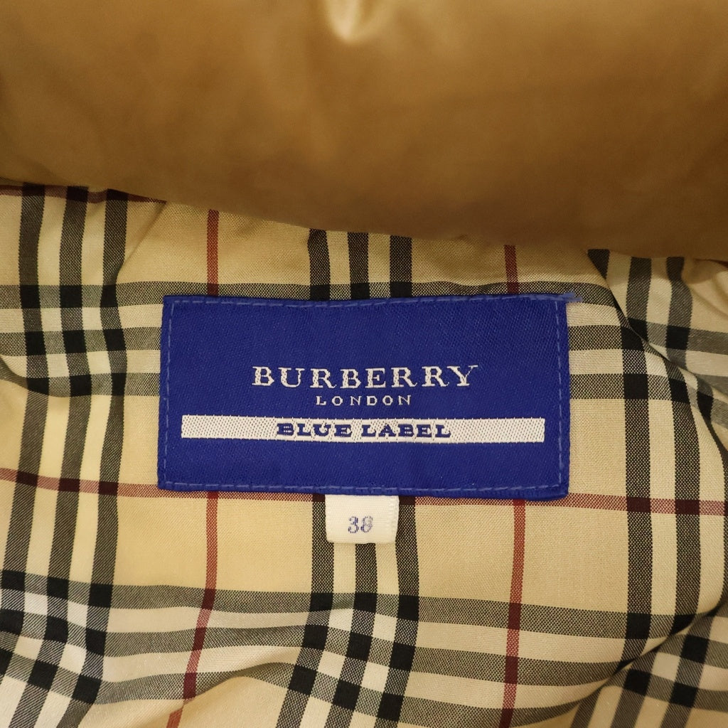 BURBERRY BLUE LABEL(バーバリーブルーレーベル) 裏地ノバチェック総柄 ファーフーデッド スナップボタン ダウンジャケット ベージュ レディース FCF25-545040