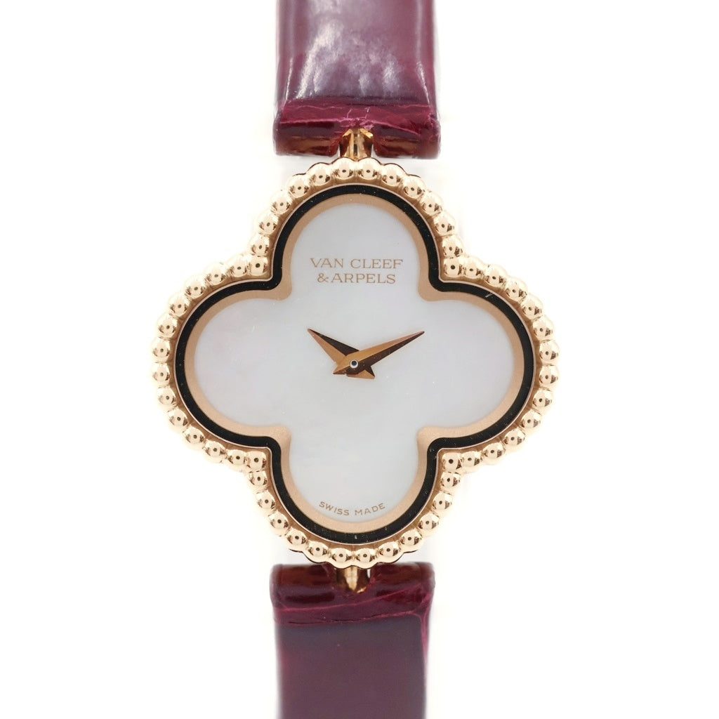 Van Cleef & Arpels(ヴァンクリーフアンドアーペル) ヴァンクリーフアンドアーペル スウィートアルハンブラウォッチ マザーオブパール文字盤 腕時計 PG×革/QZ ピンクゴールド レッド×ブラック 18K レザー VCARO8SF00 レディース