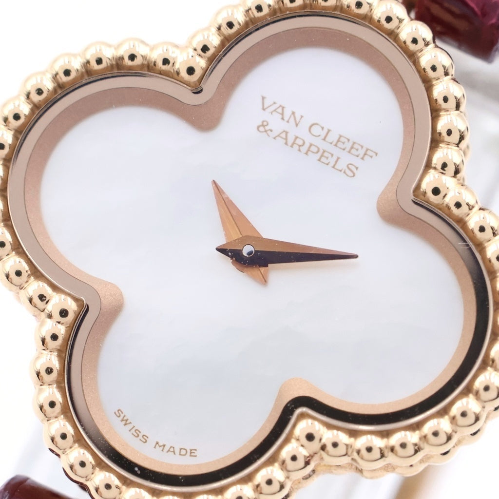 Van Cleef & Arpels(ヴァンクリーフアンドアーペル) ヴァンクリーフアンドアーペル スウィートアルハンブラウォッチ マザーオブパール文字盤 腕時計 PG×革/QZ ピンクゴールド レッド×ブラック 18K レザー VCARO8SF00 レディース