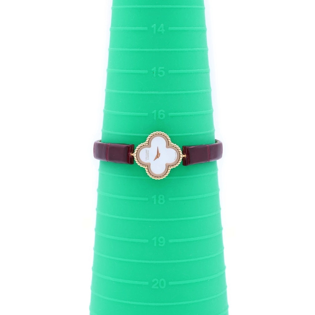 Van Cleef & Arpels(ヴァンクリーフアンドアーペル) ヴァンクリーフアンドアーペル スウィートアルハンブラウォッチ マザーオブパール文字盤 腕時計 PG×革/QZ ピンクゴールド レッド×ブラック 18K レザー VCARO8SF00 レディース