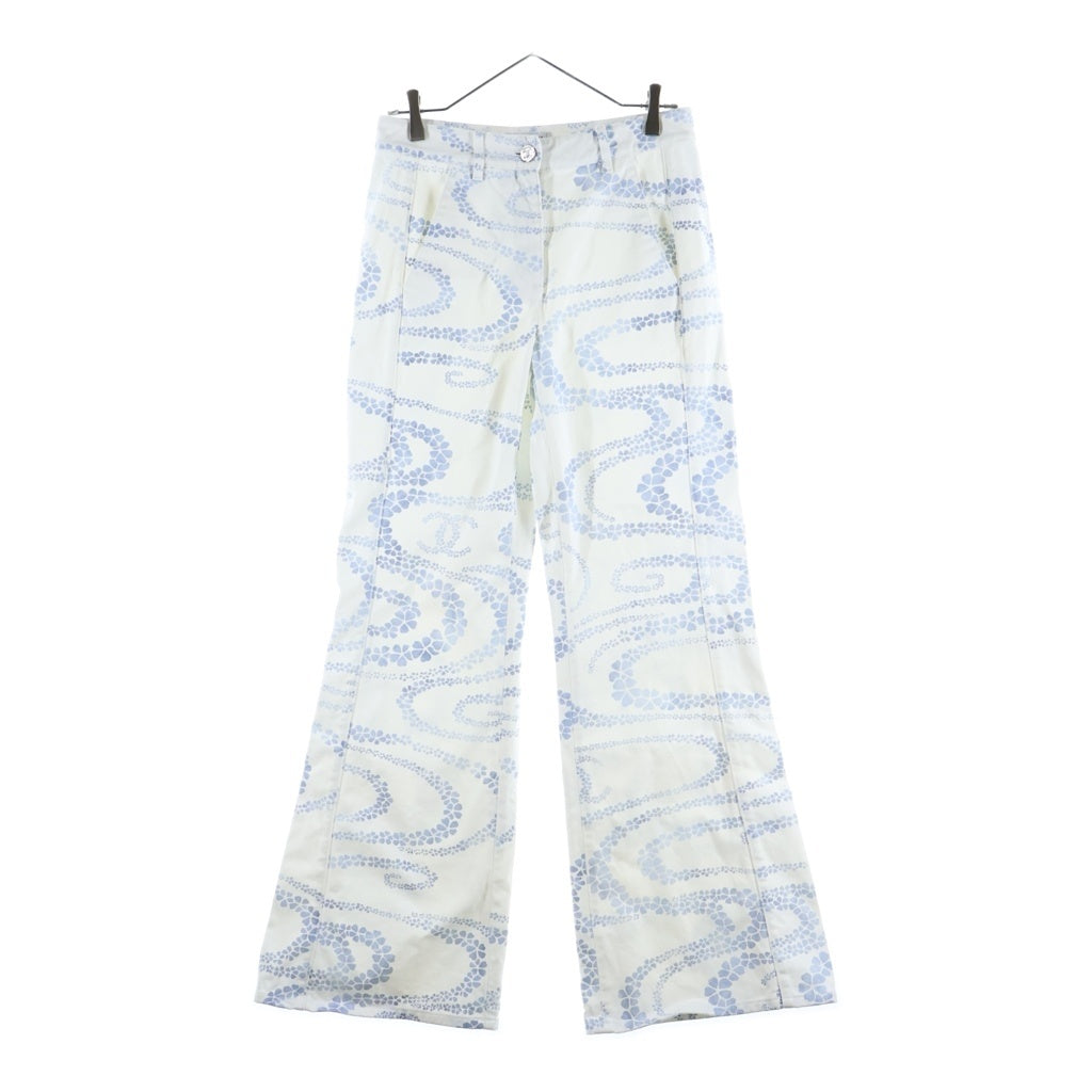 CHANEL(シャネル) COCO BEACH PRINTED DENIM PANTS ココビーチプリント フレアデニムパンツ ジーンズ ワイド ココマーク ホワイト/ブルー P78561V71097 レディース
