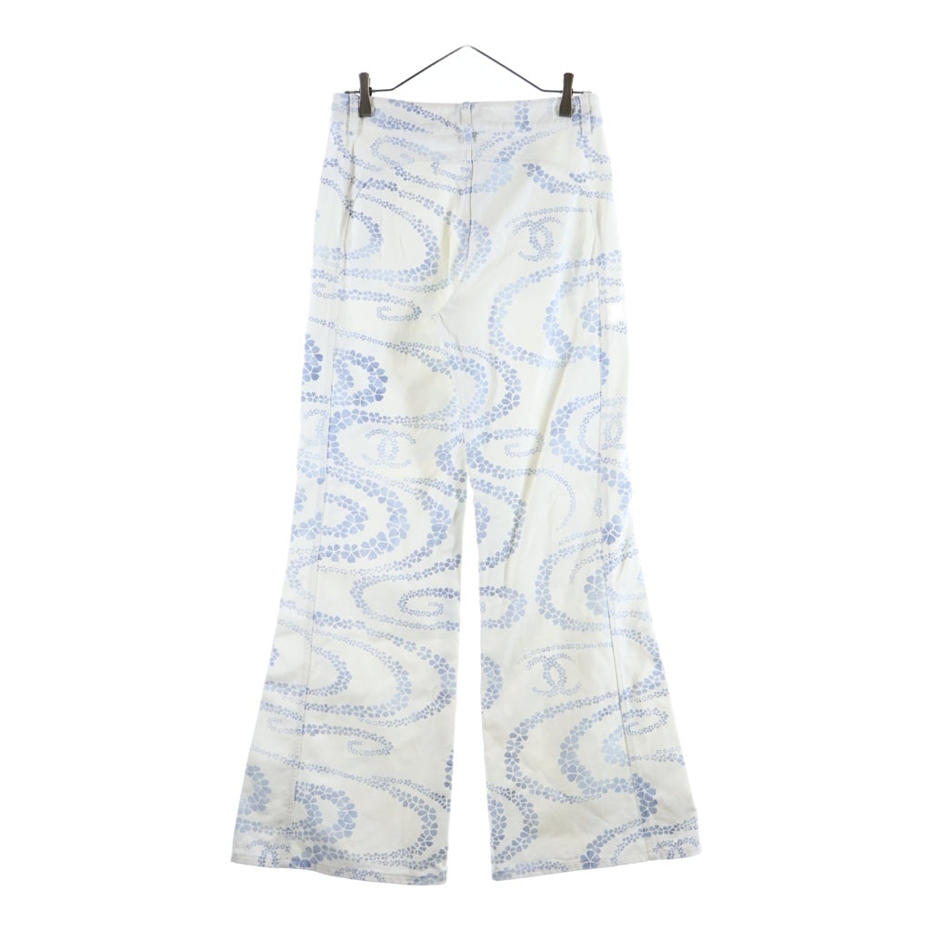 CHANEL(シャネル) COCO BEACH PRINTED DENIM PANTS ココビーチプリント フレアデニムパンツ ジーンズ ワイド ココマーク ホワイト/ブルー P78561V71097 レディース