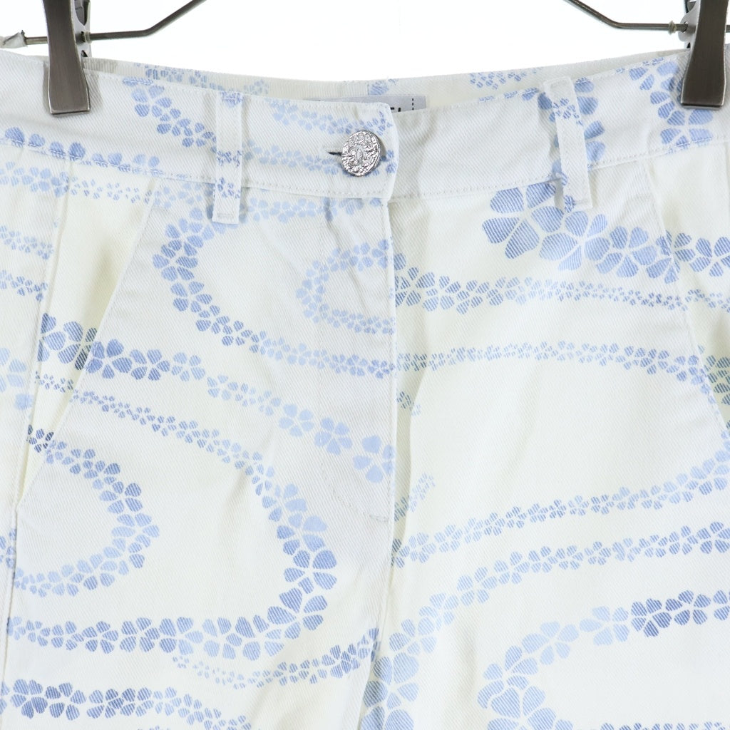 CHANEL(シャネル) COCO BEACH PRINTED DENIM PANTS ココビーチプリント フレアデニムパンツ ジーンズ ワイド ココマーク ホワイト/ブルー P78561V71097 レディース