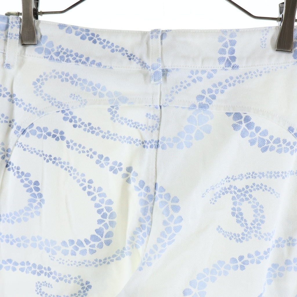 CHANEL(シャネル) COCO BEACH PRINTED DENIM PANTS ココビーチプリント フレアデニムパンツ ジーンズ ワイド ココマーク ホワイト/ブルー P78561V71097 レディース