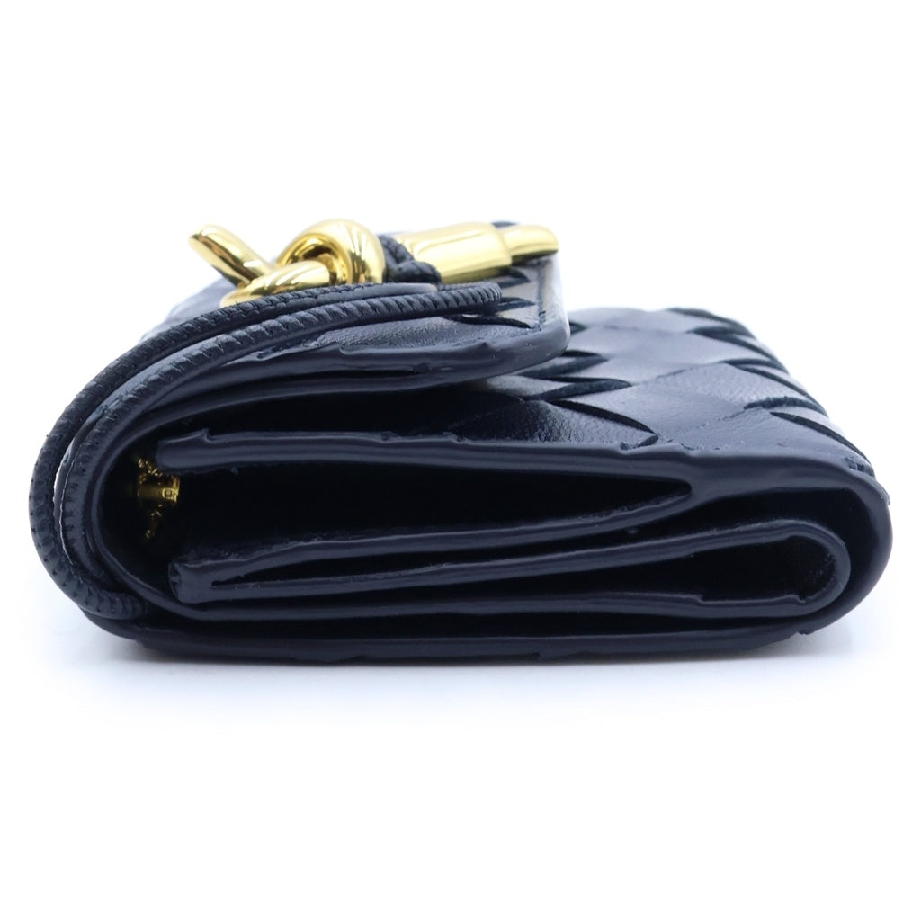 BOTTEGA VENETA(ボッテガヴェネタ) イントレチャート アンディアーモ 三つ折り財布 コンパクトジップ ネイビー レザー 824968 レディース