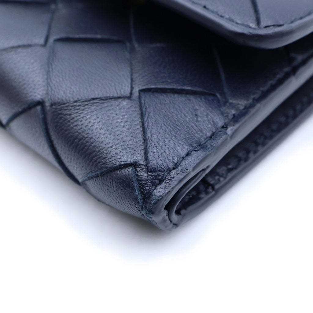 BOTTEGA VENETA(ボッテガヴェネタ) イントレチャート アンディアーモ 三つ折り財布 コンパクトジップ ネイビー レザー 824968 レディース