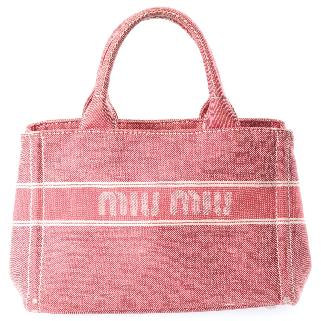 miumiu(ミュウミュウ) ジャカードロゴデニム 2WAYハンド ショルダーバッグ ピンク 5BA219 レディース