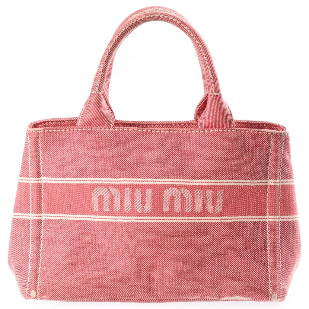 miumiu(ミュウミュウ) ジャカードロゴデニム 2WAYハンド ショルダーバッグ ピンク 5BA219 レディース