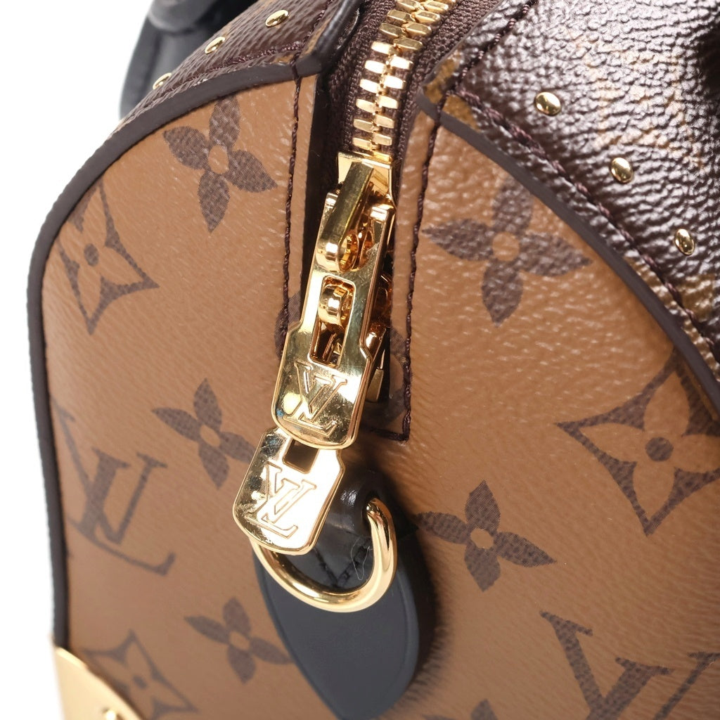 LOUIS VUITTON(ルイヴィトン) モノグラムリバース スピーディ トランク20 PVC レザー 2WAY ハンド チェーンショルダーバッグ ブラウン ゴールド金具 M13146 RFID レディース