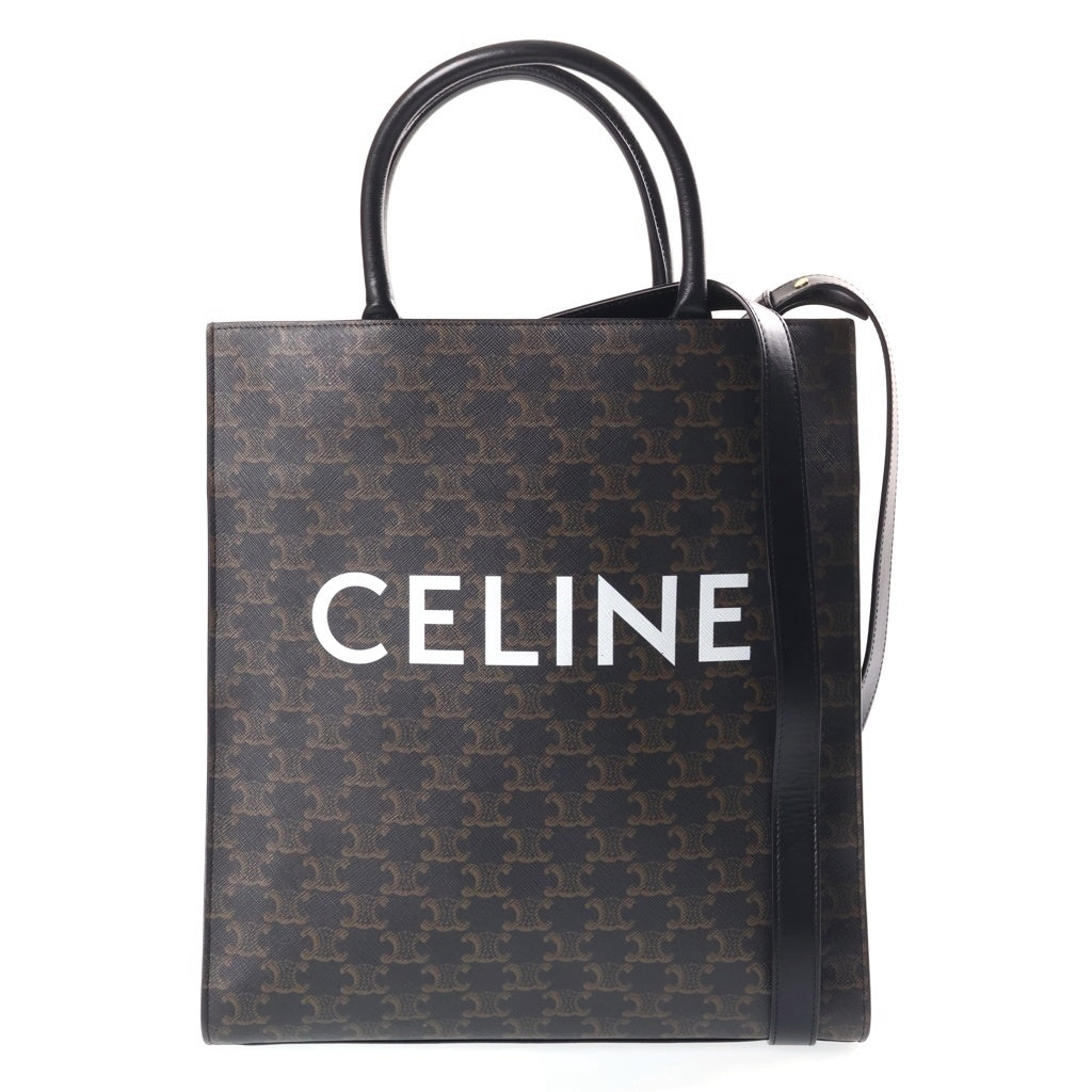 CELINE(セリーヌ) バーティカル カバ スモール トリオンフ PVC レザー 2WAY ハンド ショルダーバッグ ブラウン ゴールド金具 レディース