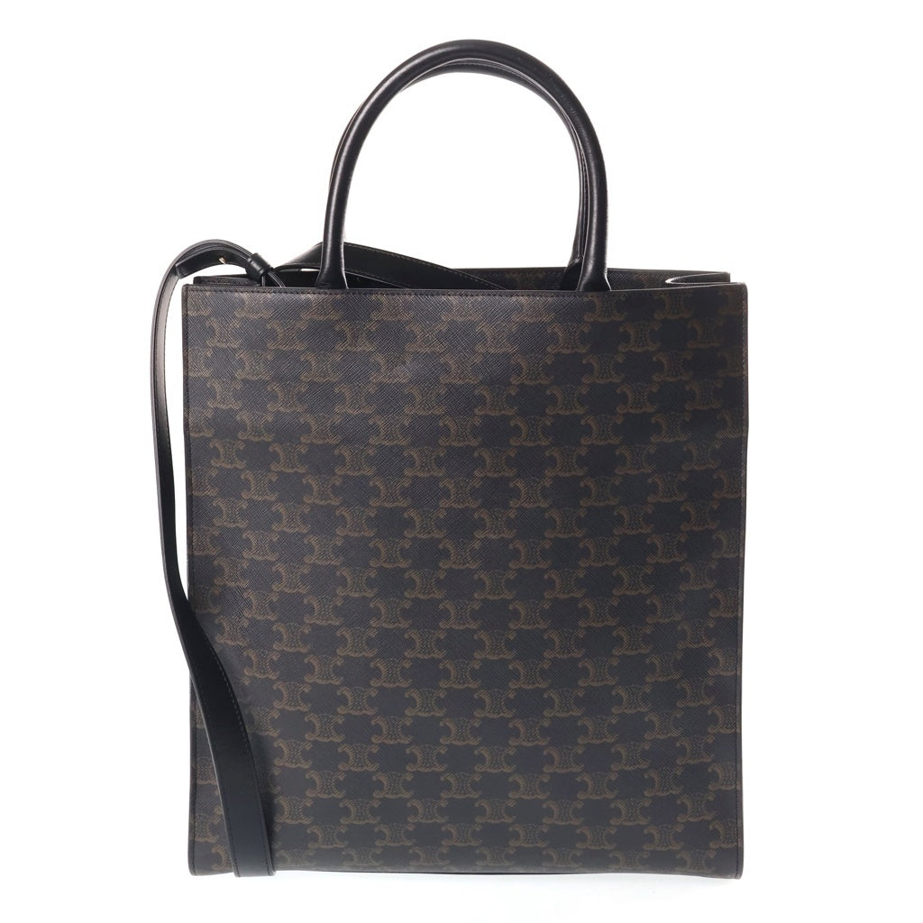 CELINE(セリーヌ) バーティカル カバ スモール トリオンフ PVC レザー 2WAY ハンド ショルダーバッグ ブラウン ゴールド金具 レディース