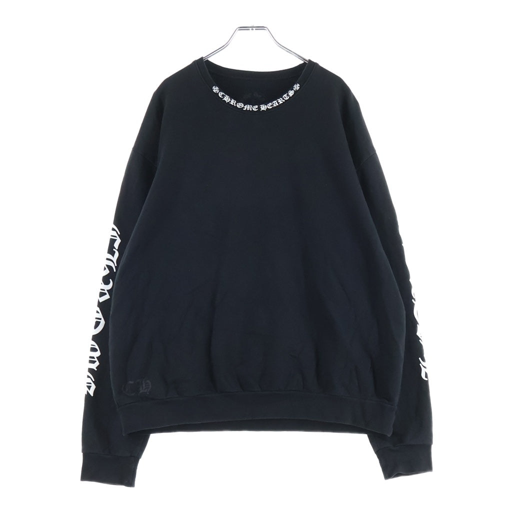 CHROME HEARTS(クロムハーツ) ネックロゴ アームデザイン クルーネックスウェットトレーナー ブラック