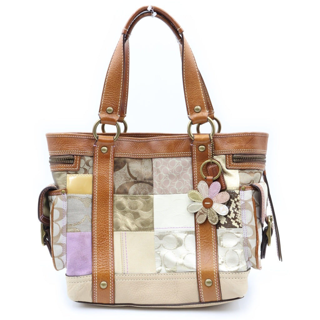 COACH(コーチ) パッチワーク ハンドバッグ ブラウン レザー×キャンバス 10002 レディース