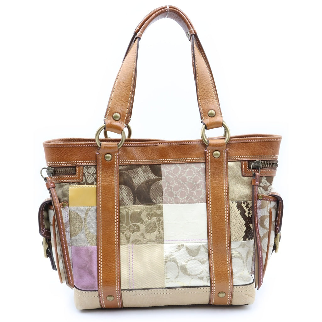 COACH(コーチ) パッチワーク ハンドバッグ ブラウン レザー×キャンバス 10002 レディース