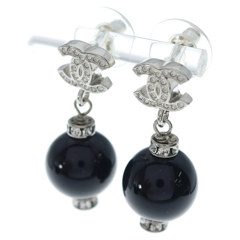 CHANEL(シャネル) ココマーク ラインストーン ボール ピアス シルバー×ブラック A26S レディース