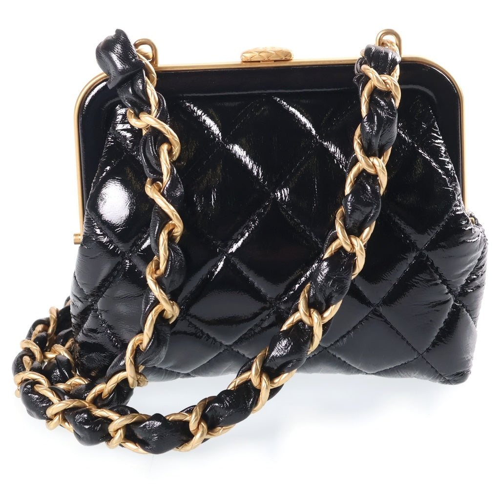 CHANEL(シャネル) シャネル リボン チェーン がま口 バッグ 黒 GD金具 AP4028 レディース