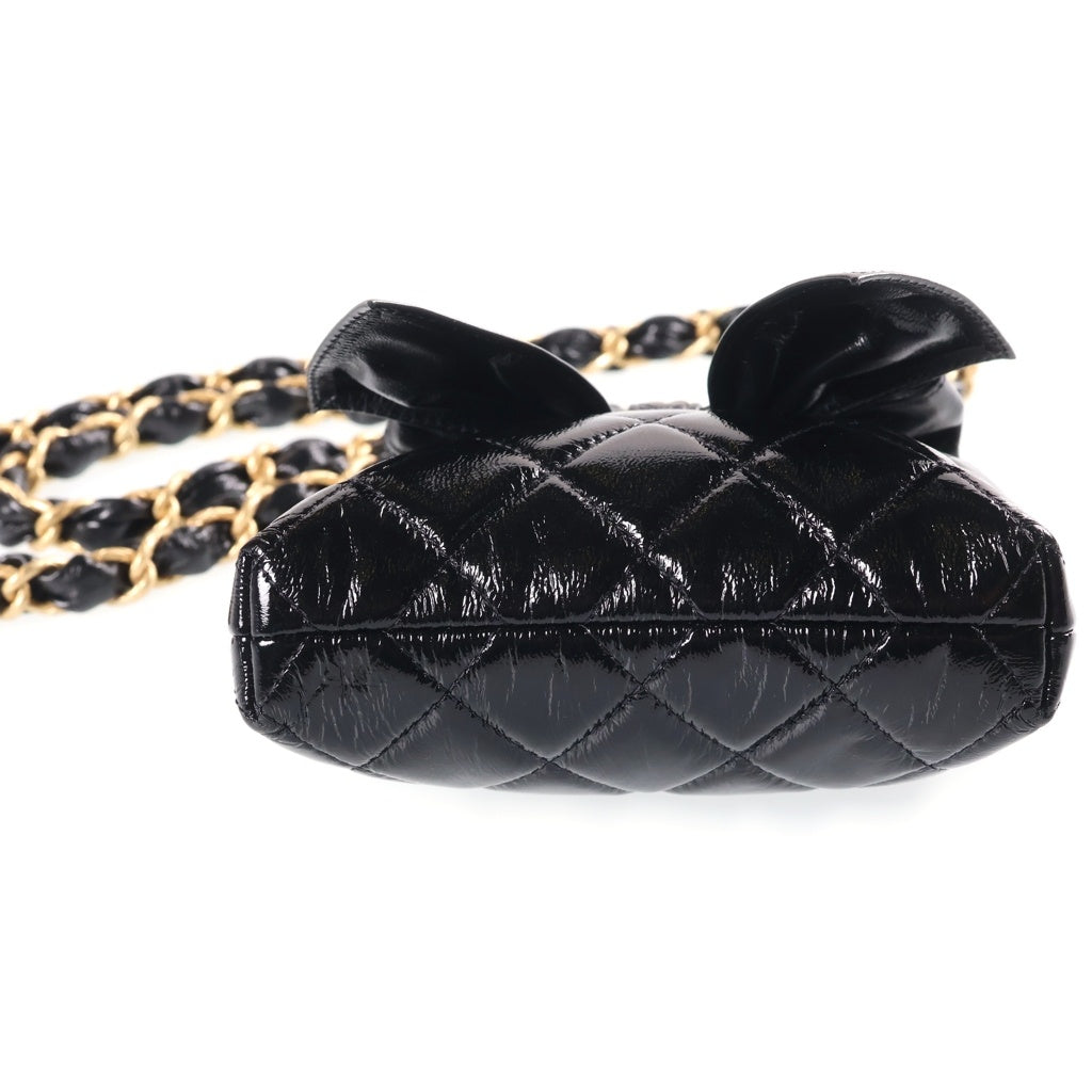 CHANEL(シャネル) シャネル リボン チェーン がま口 バッグ 黒 GD金具 AP4028 レディース