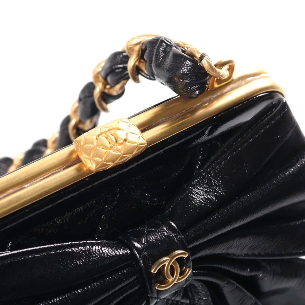 CHANEL(シャネル) シャネル リボン チェーン がま口 バッグ 黒 GD金具 AP4028 レディース