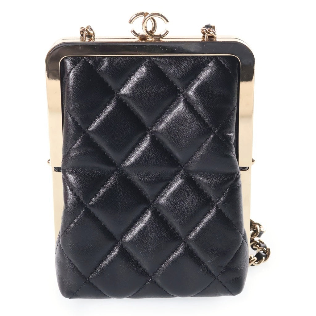 CHANEL(シャネル) マトラッセ ミニクラッチ 黒 プラスチック×ラムスキン GD金具 AP2496 レディース