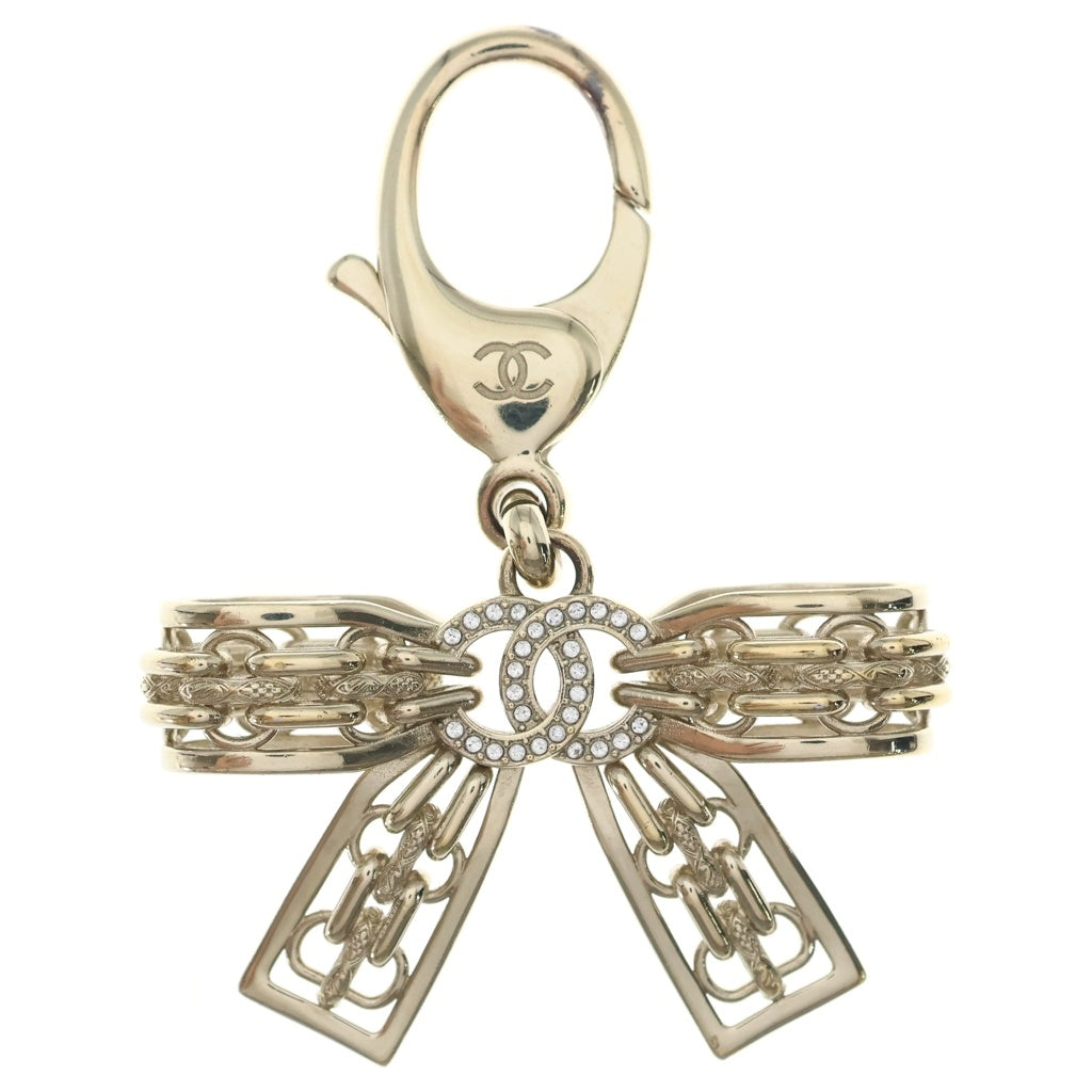 CHANEL(シャネル) ココマーク ラインストーン リボンモチーフ バッグチャーム キーリング キーチャーム ゴールド