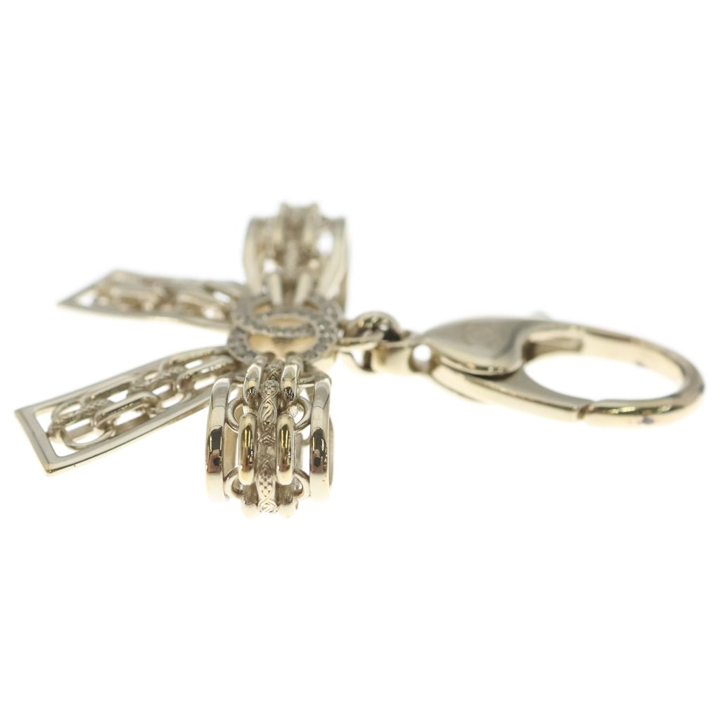 CHANEL(シャネル) ココマーク ラインストーン リボンモチーフ バッグチャーム キーリング キーチャーム ゴールド