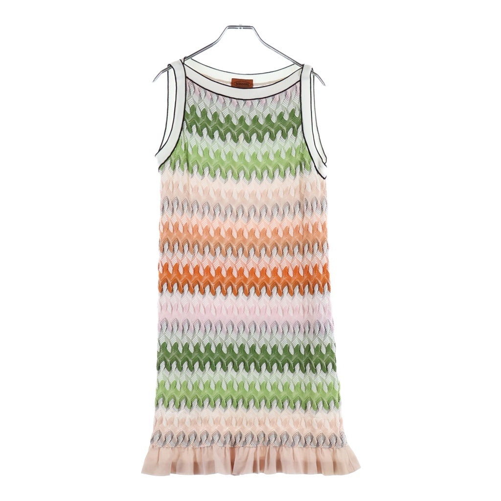 MISSONI(ミッソーニ) ノースリーブ裾フリルワンピース 刺繍 ピンク レディース