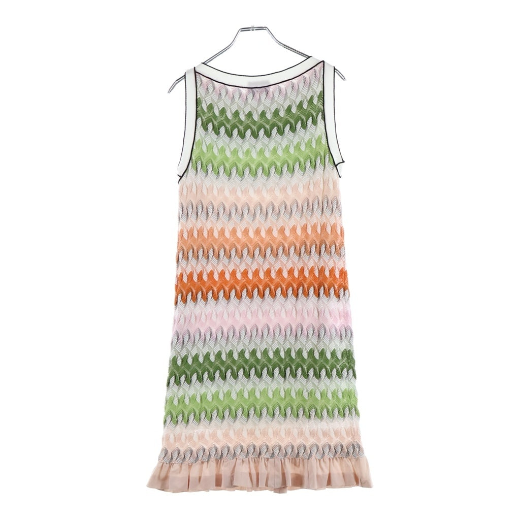 MISSONI(ミッソーニ) ノースリーブ裾フリルワンピース 刺繍 ピンク レディース