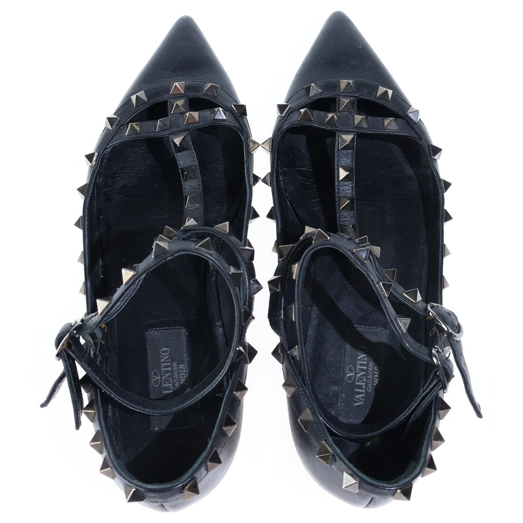 VALENTINO(ヴァレンティノ) ロックスタッズ フラットシューズ レザーパンプス ブラック #37 1/2 レディース
