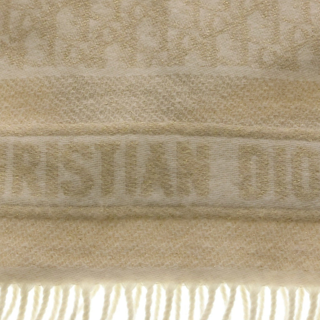 Christian Dior(クリスチャンディオール) カシミヤ オブリーク ラメ フリンジマフラー アイボリー レディース