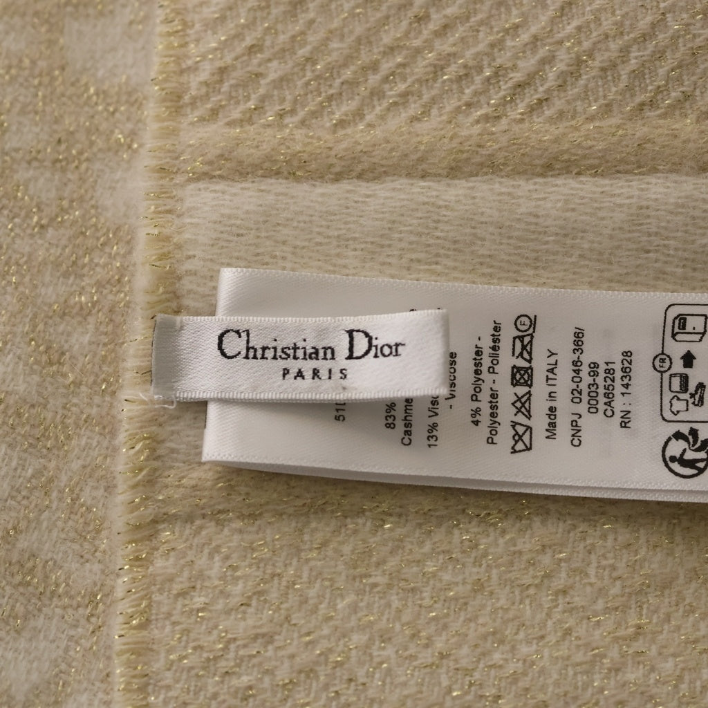 Christian Dior(クリスチャンディオール) カシミヤ オブリーク ラメ フリンジマフラー アイボリー レディース