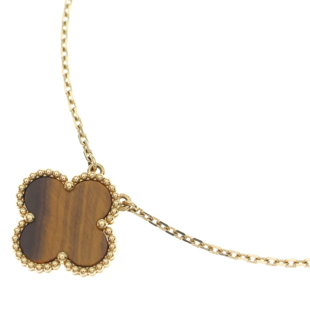 Van Cleef & Arpels(ヴァンクリーフアンドアーペル) ヴィンテージアルハンブラ タイガーアイ ネックレス ペンダント チェーン イエローゴールド×ブラウン Au750YG レディース