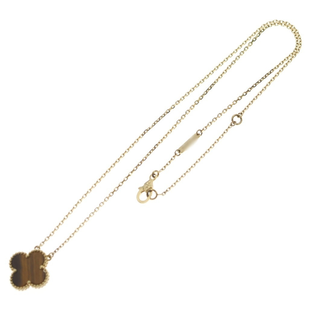 Van Cleef & Arpels(ヴァンクリーフアンドアーペル) ヴィンテージアルハンブラ タイガーアイ ネックレス ペンダント チェーン イエローゴールド×ブラウン Au750YG レディース