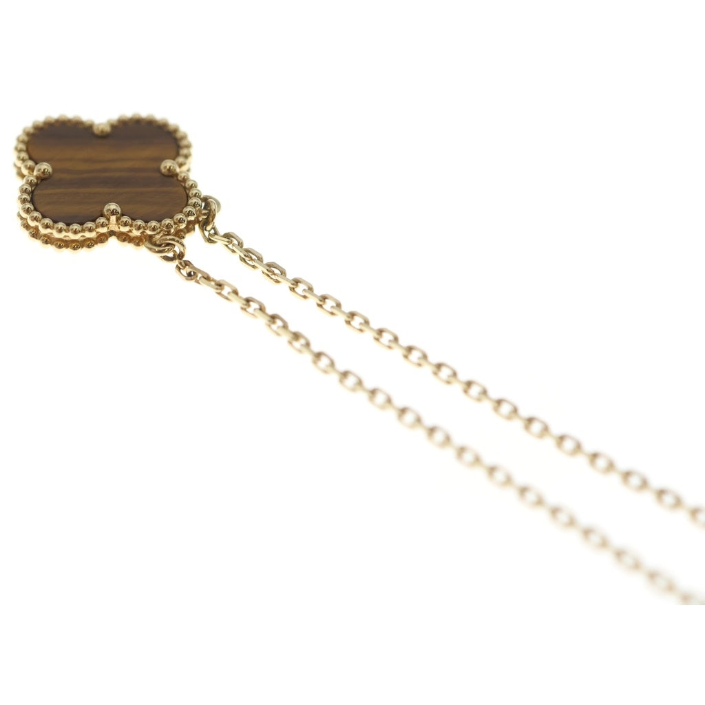 Van Cleef & Arpels(ヴァンクリーフアンドアーペル) ヴィンテージアルハンブラ タイガーアイ ネックレス ペンダント チェーン イエローゴールド×ブラウン Au750YG レディース
