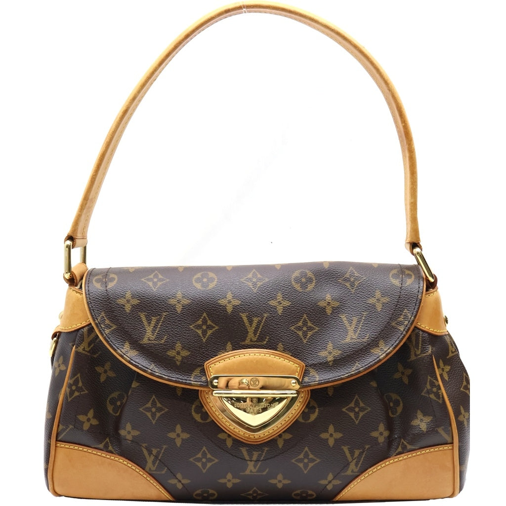 LOUIS VUITTON(ルイヴィトン) モノグラム ビバリーMM ワンショルダーバッグ ブラウン レザー×PVC M40121 ゴールド金具 レディース